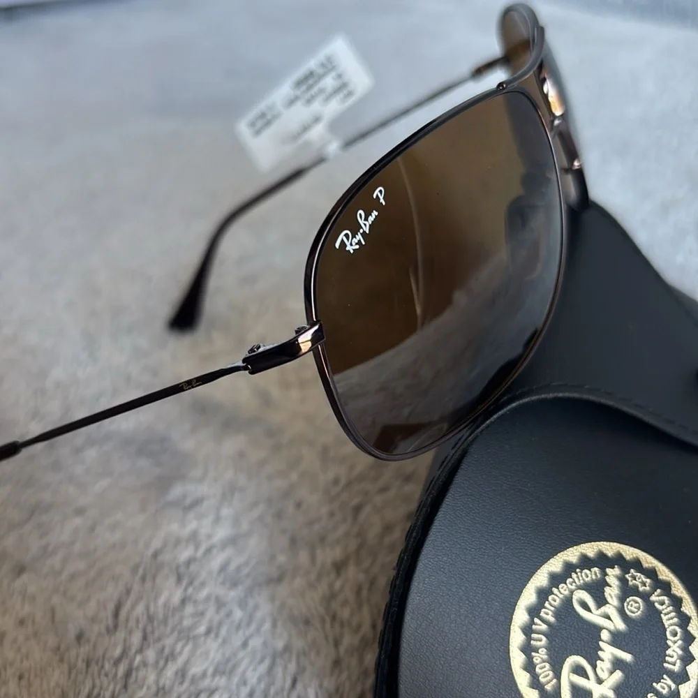 Ray-Ban 64mm Polarized Aviator Sunglasses RB3267 in Brown NWT